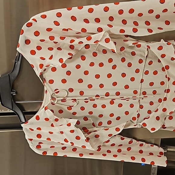 💕REALISATION PAR💕 Goldie Cherry Dress ~ Red Polka Dot Print XS 100% Silk - Picture 14 of 16